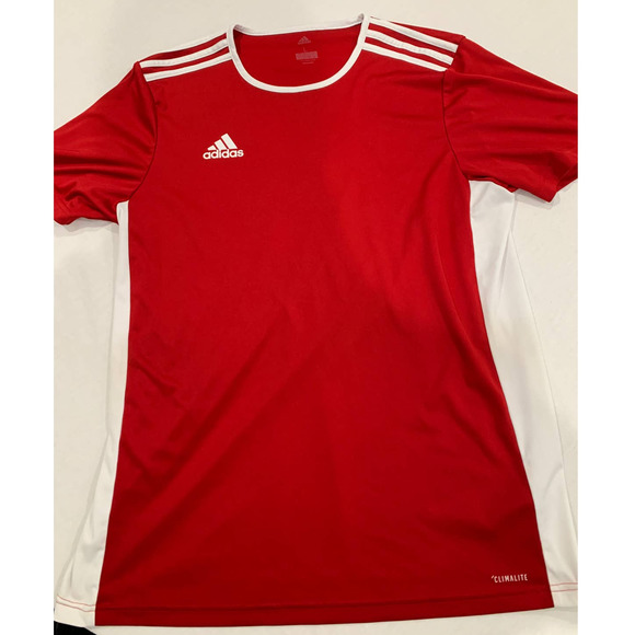 Adidas Logo Athletic T-shirt Sports Workout Short Sleeve Red White Size L - Picture 1 of 8